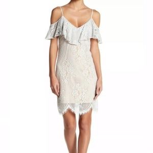 LC WAYF Luxia Cold Shoulder Pale Blue Lace Dress - xsmall NWT